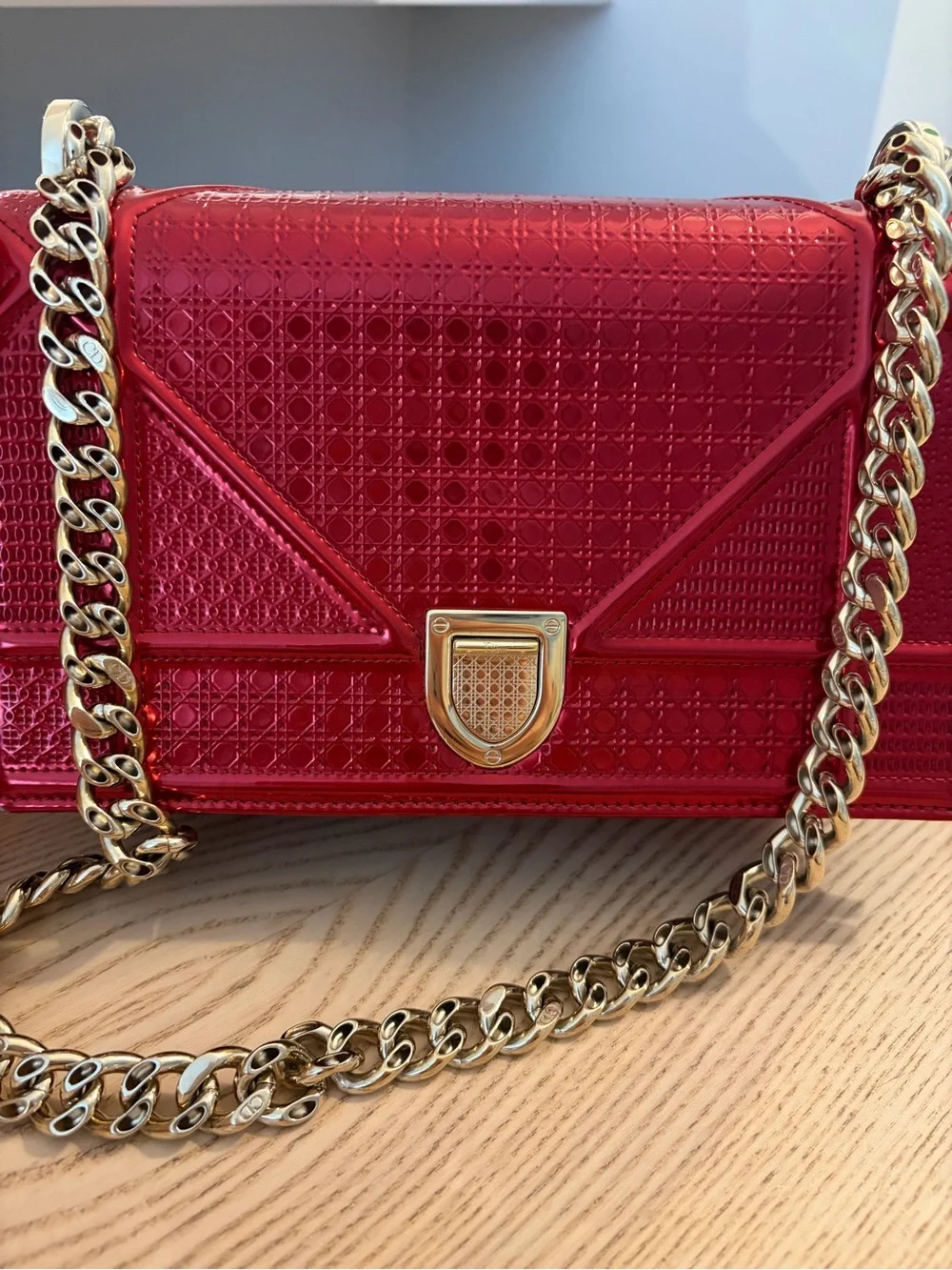 Dior Diorama Red Shoulder Bag with Champagne Gold Hardware